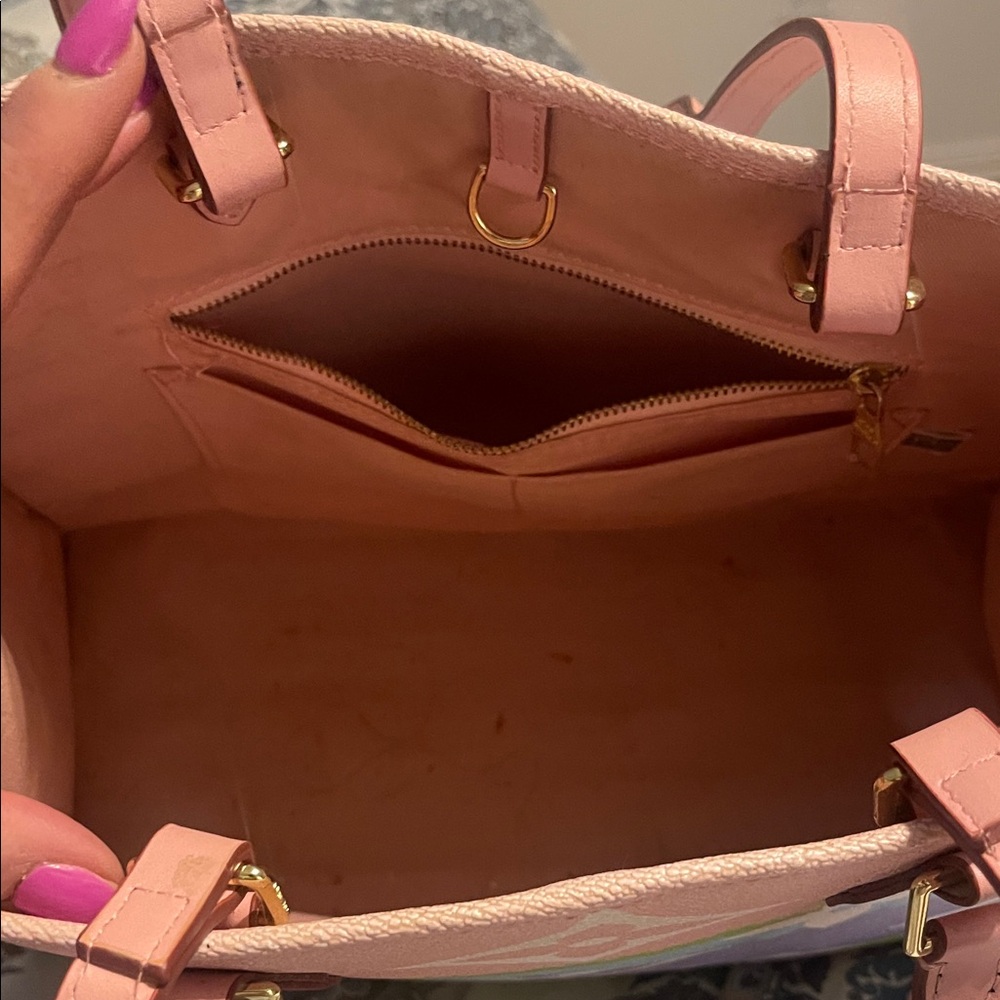 Louis Vuitton Style Designer Pink Lavender Green Monogram Canvas Tote - Picture 2 of 6